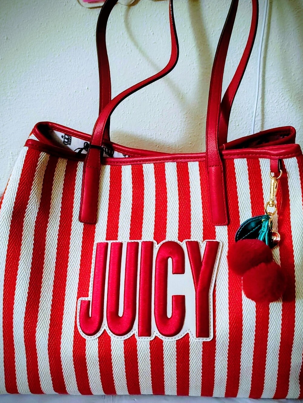 Juicy Couture Red & White Striped Tote Bag